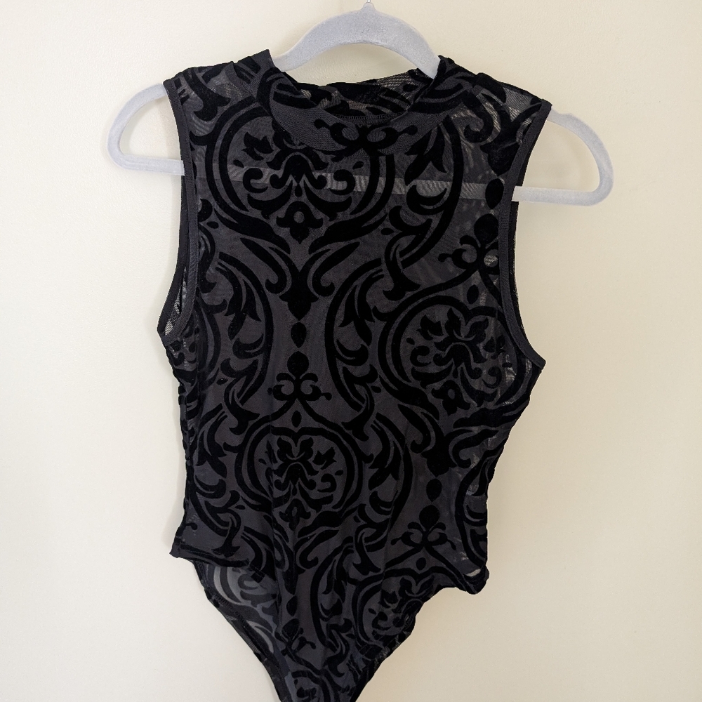 Women's Black sheer bodysuit, size large